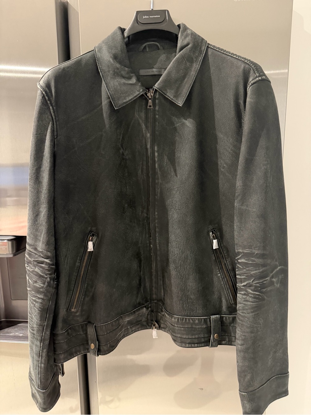 John Varvatos Distressed Leather Jacket in Grey sz 56 (US 46/XL)